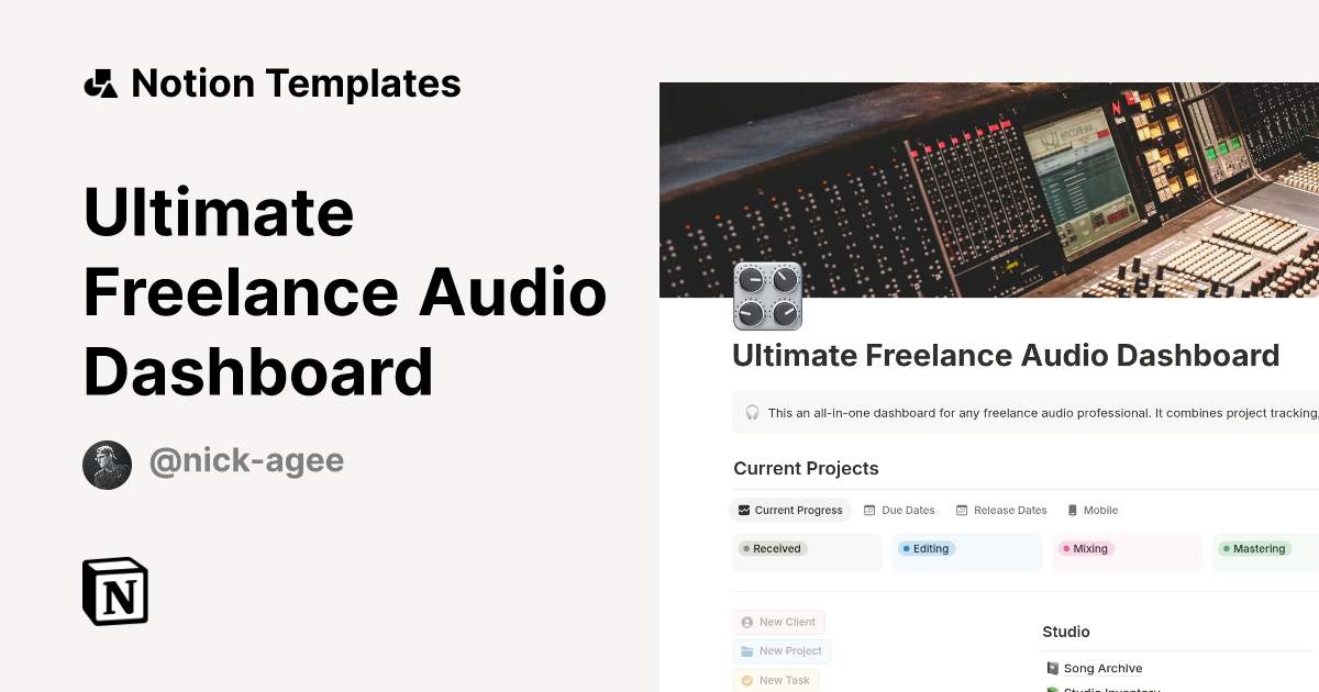Ultimate Freelance Audio Dashboard Notion Template
