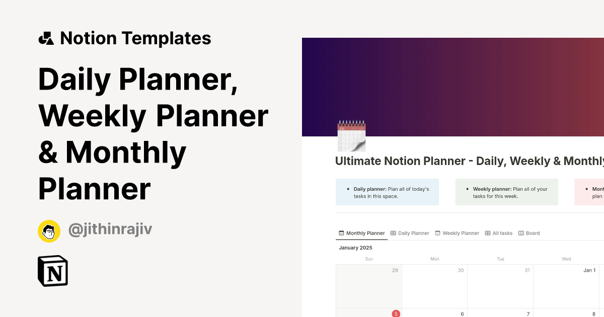 Ultimate Planner (Daily, Weekly & Monthly Planner) by Jithin Rajiv