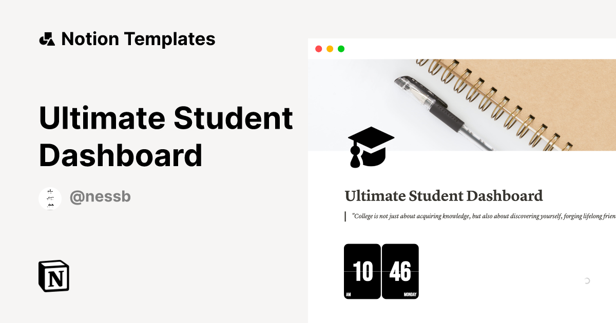 Ultimate Student Dashboard by Nesscreates Notion Template