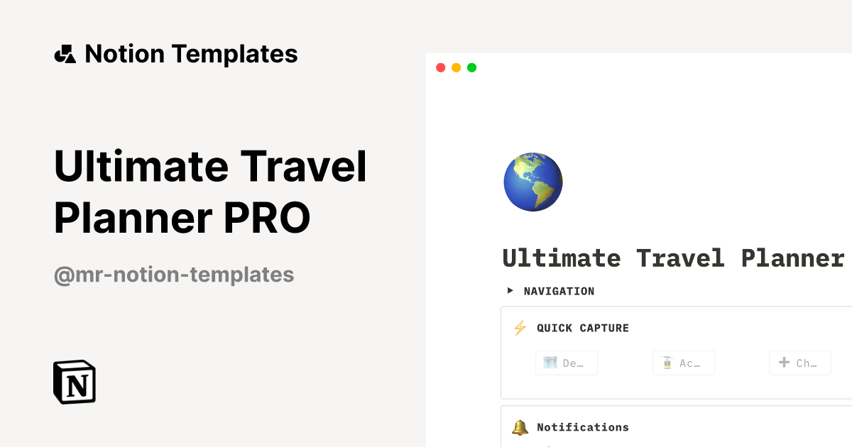Ultimate Travel Planner PRO by Mr. Notion Templates Notion Template