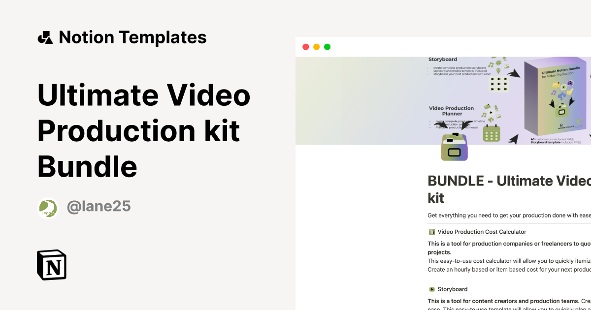 Ultimate Video Production kit Bundle Notion Template