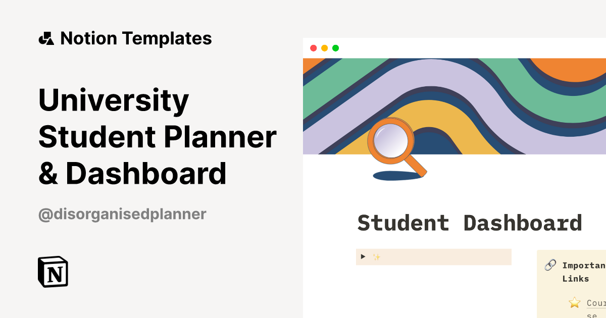 University Student Planner & Dashboard Template by Disorganised Planner ...