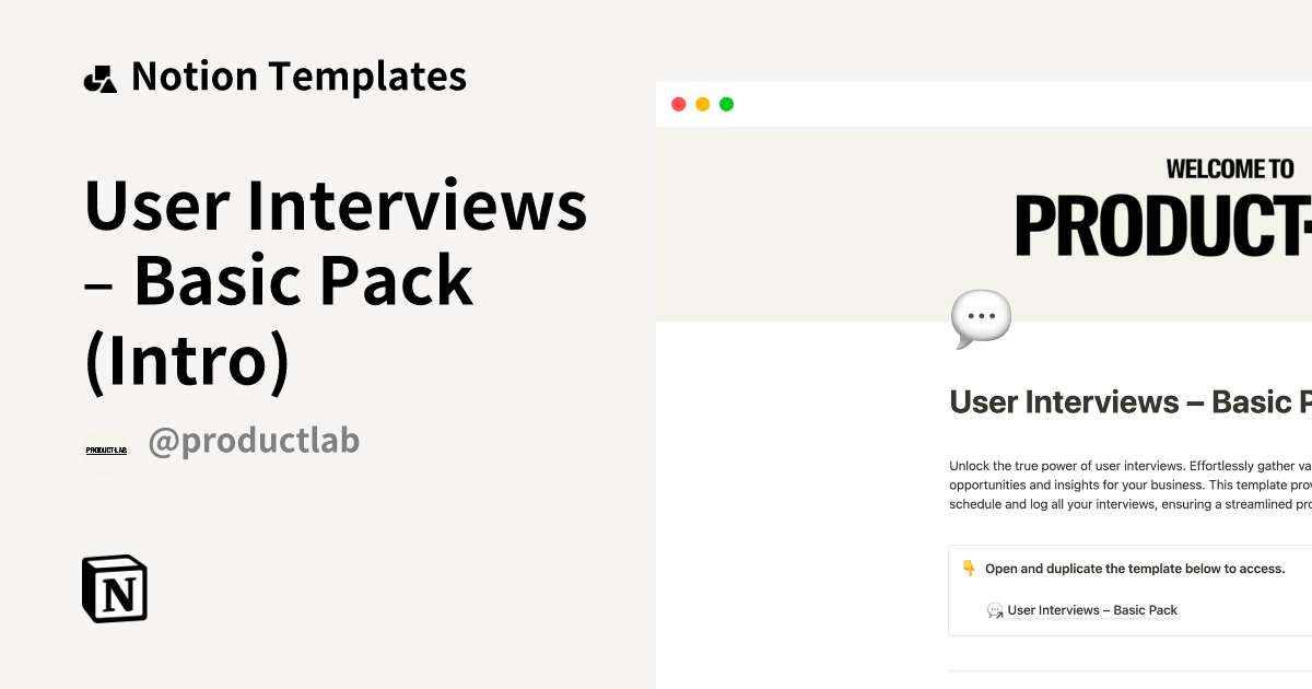 User Interviews Basic Pack (Intro) Notion Template