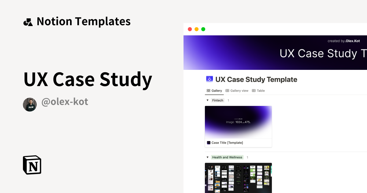UX Case Study Template by Olex. Kot | Notion Marketplace