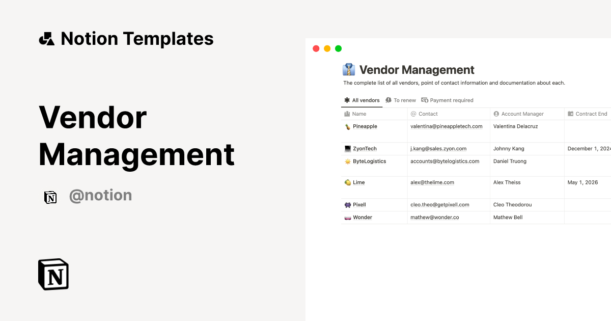 Vendor Management 2024 Notion Template