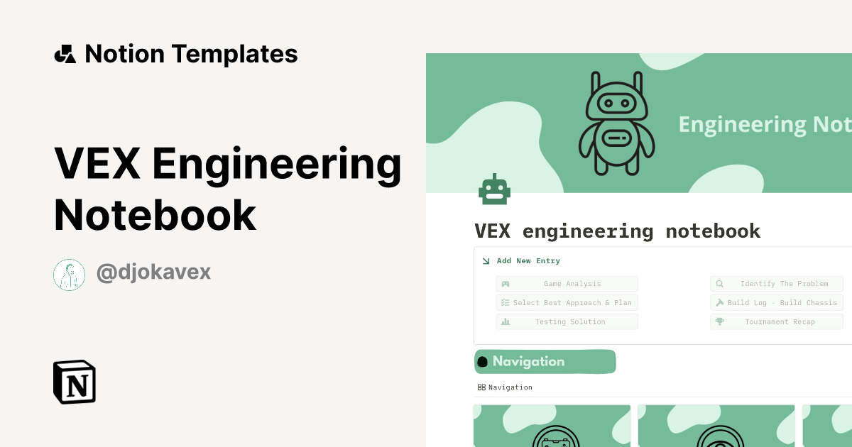 VEX Engineering Notebook by Djokavex Notion Template