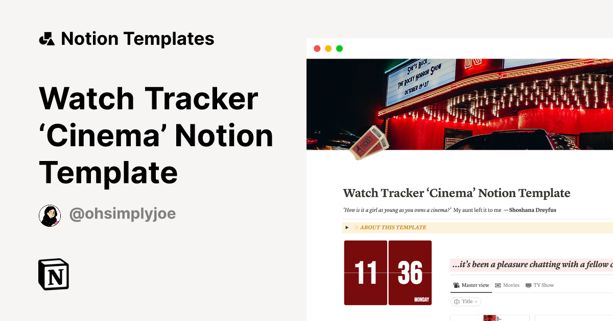Watch Tracker ‘Cinema’ Notion Template Notion Template