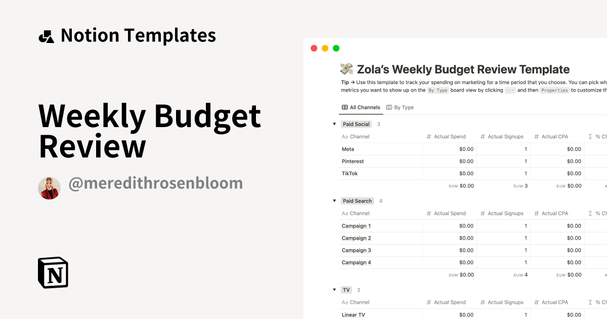 Weekly Budget Review Notion Template
