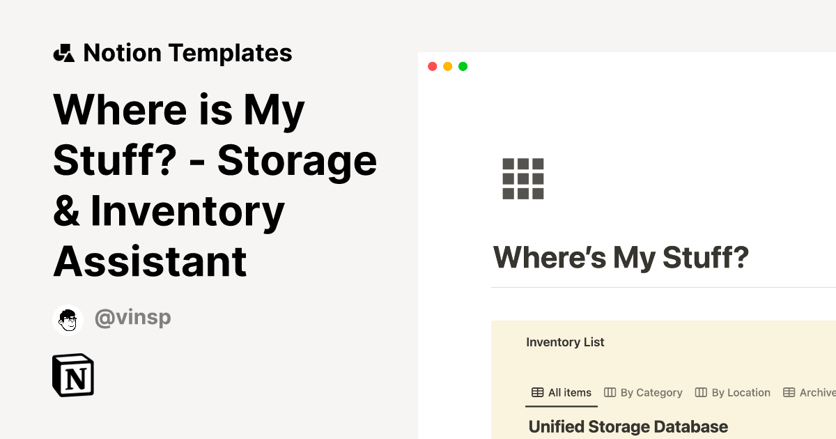 Where is My Stuff? Storage & Inventory Assistant Notion Template