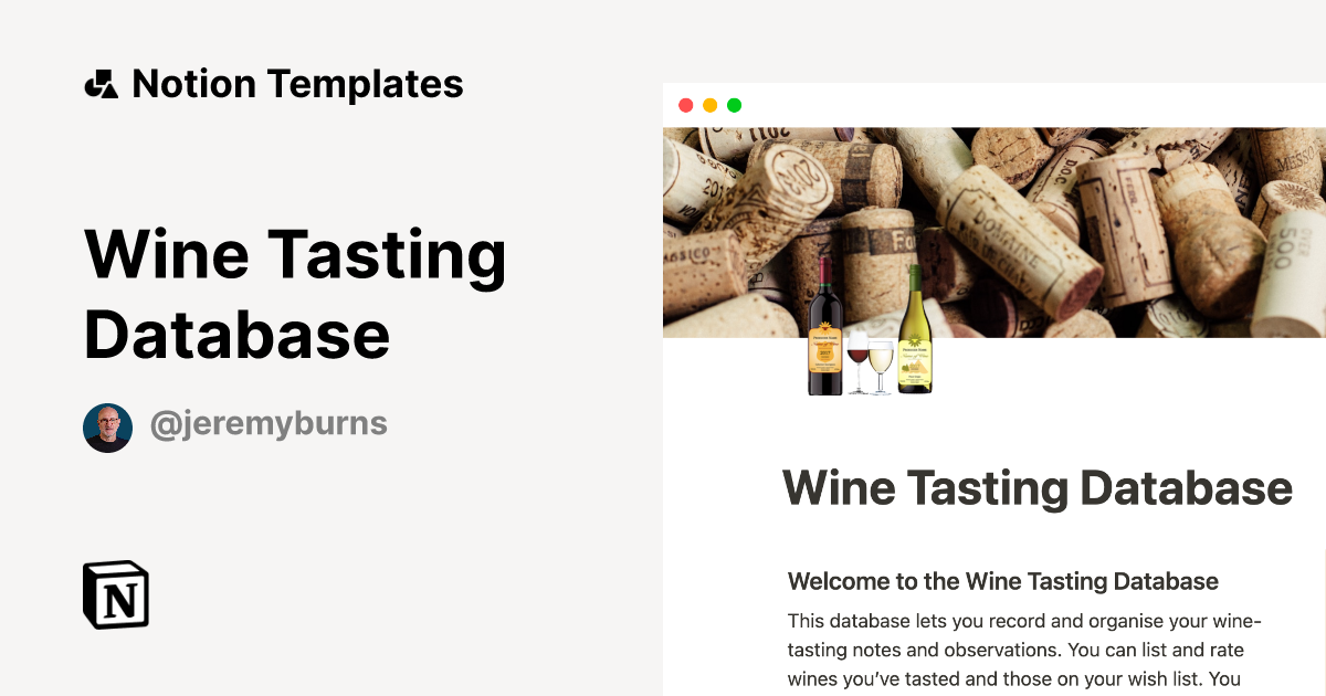 Wine Tasting Database by Jeremy Burns Notion Template