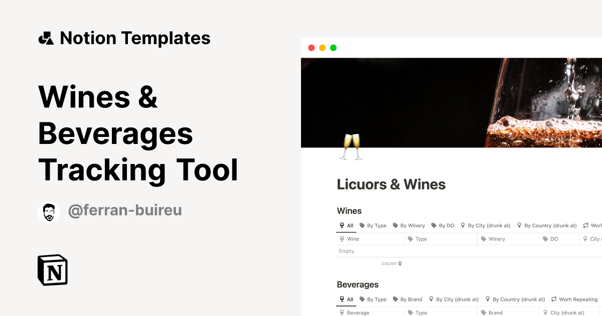Wines & Beverages Tracking Tool Notion Template