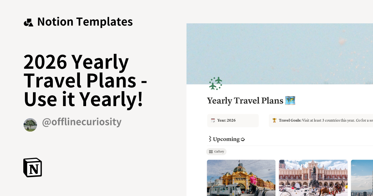 Yearly Travel Plans Notion Template