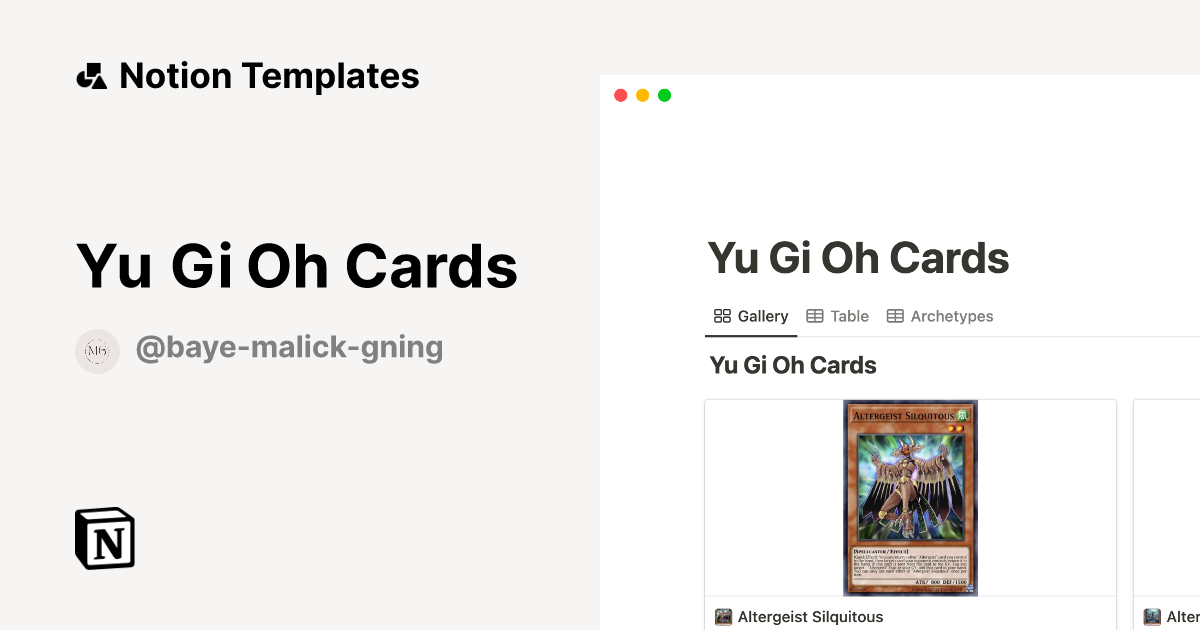 Yu Gi Oh Cards Notion Template