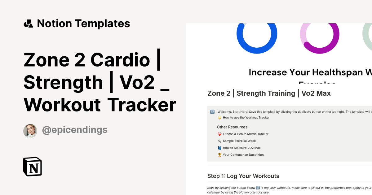 Zone 2 Cardio Strength Vo2 _ Workout Tracker by Notion Template