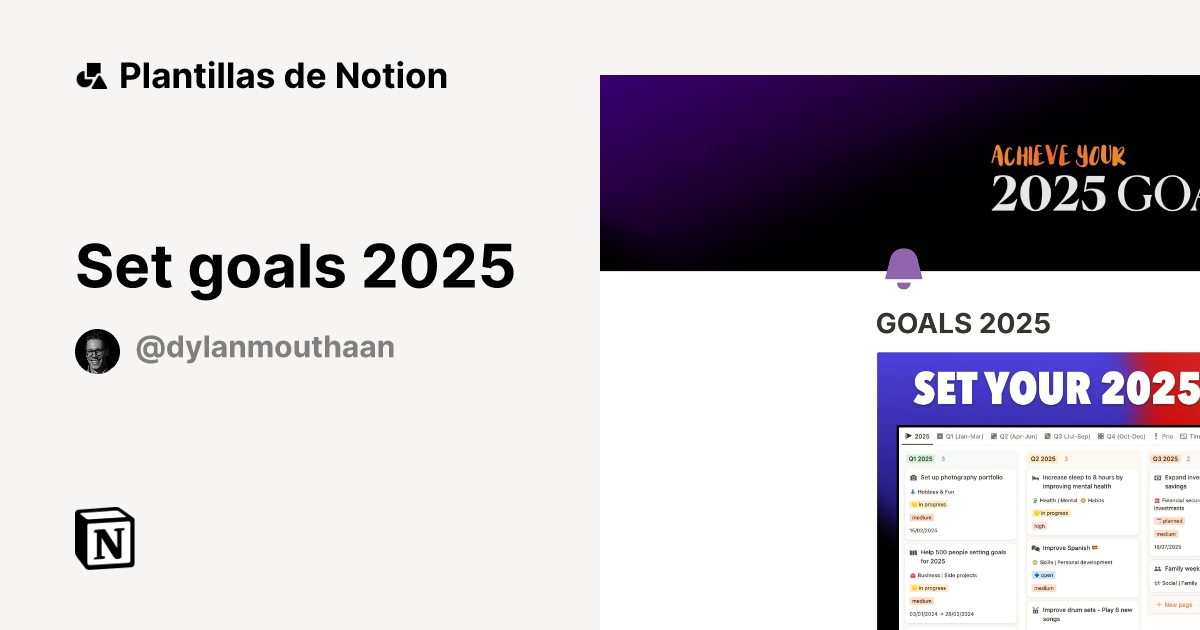 Goals 2023 template Plantilla de Notion