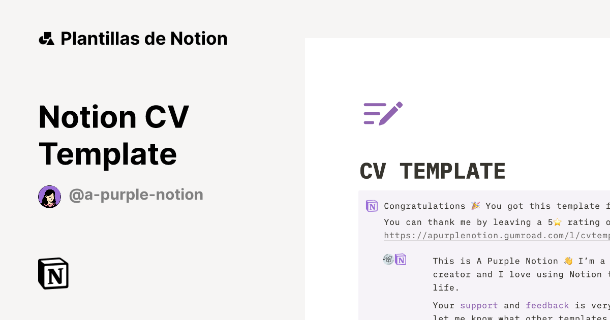 Notion CV Template Plantilla de Notion