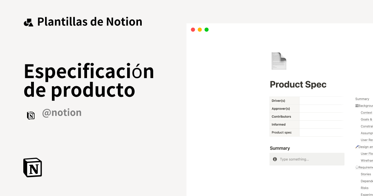 Plantilla Especificación de producto de Notion | Notion Marketplace