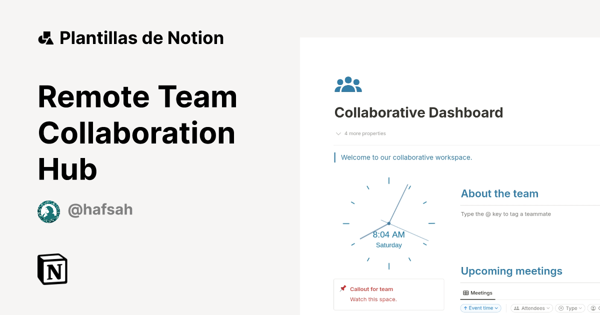 Remote Team Collaboration Hub Plantilla de Notion