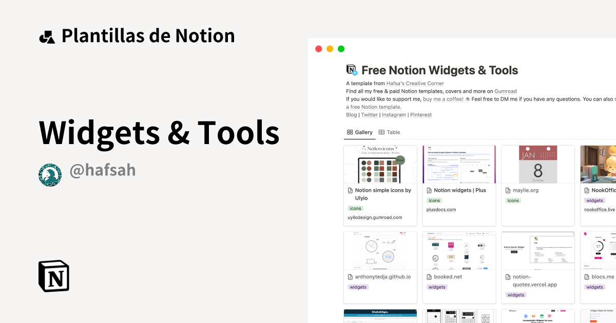 Widgets & Tools Plantilla de Notion