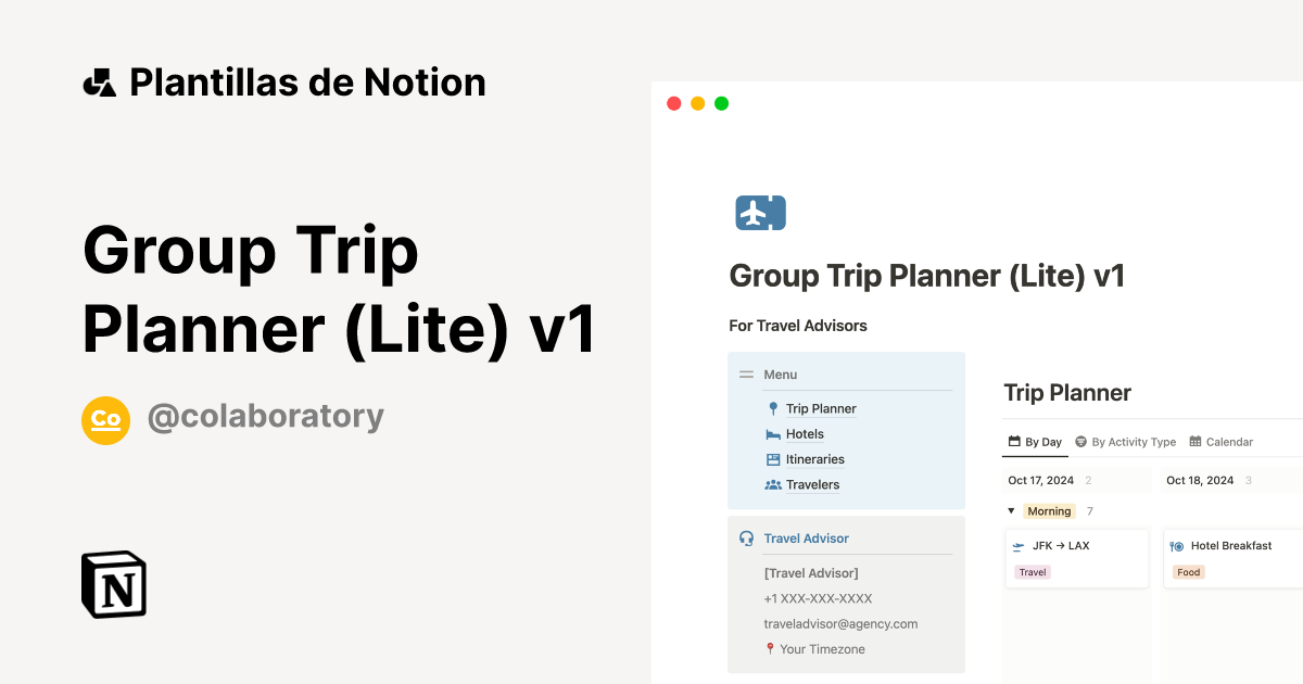 Group Trip Planner (Lite) v1 Plantilla de Notion