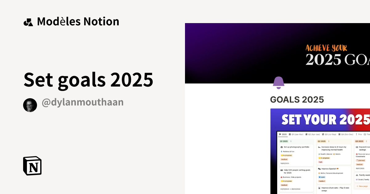 Goals 2023 template Modèle Notion