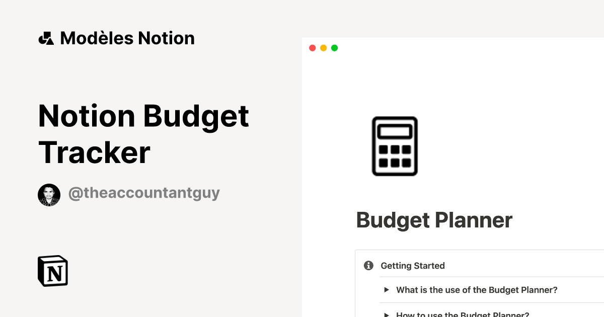 Notion Budget Tracker Modèle Notion