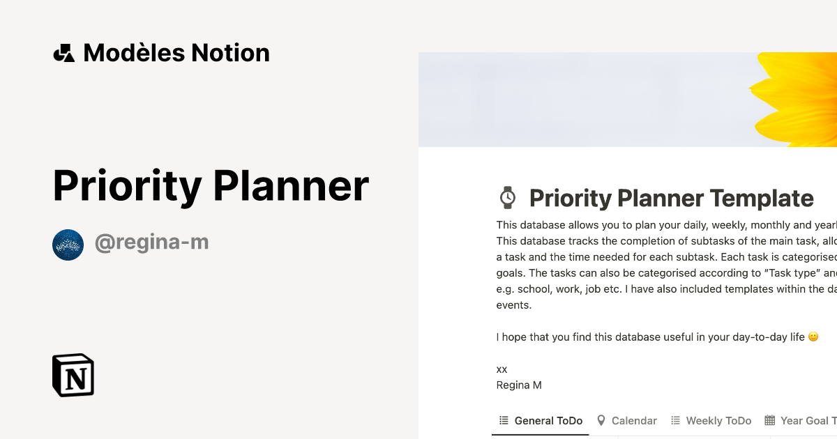 Priority Planner | Modèle Notion