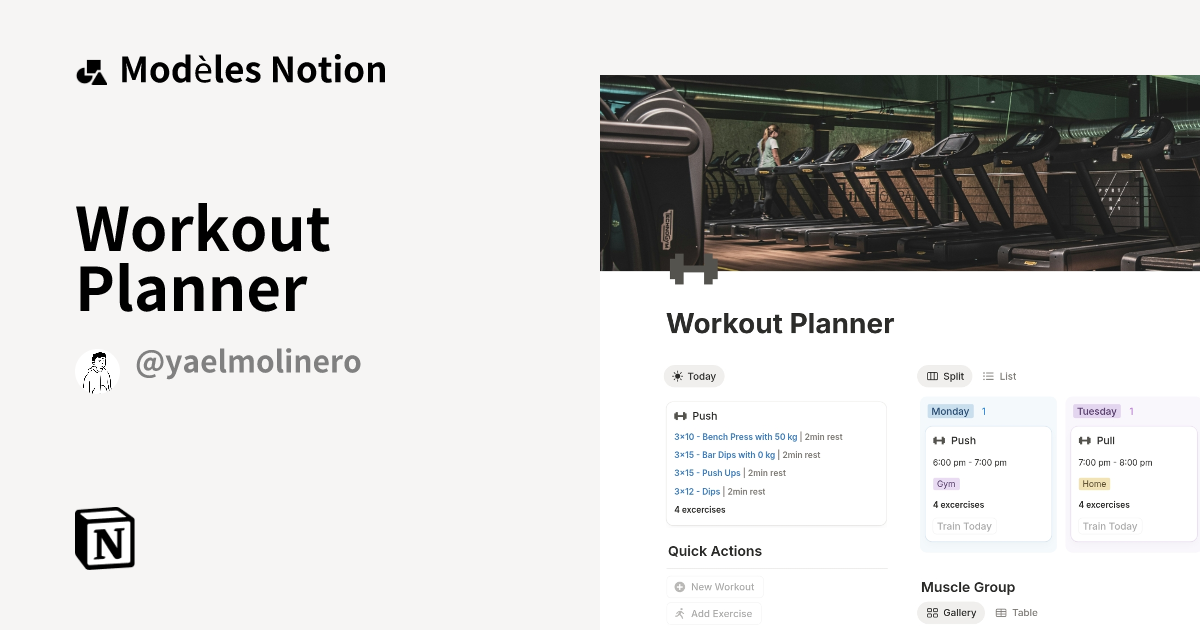 Workout Planner Modèle Notion