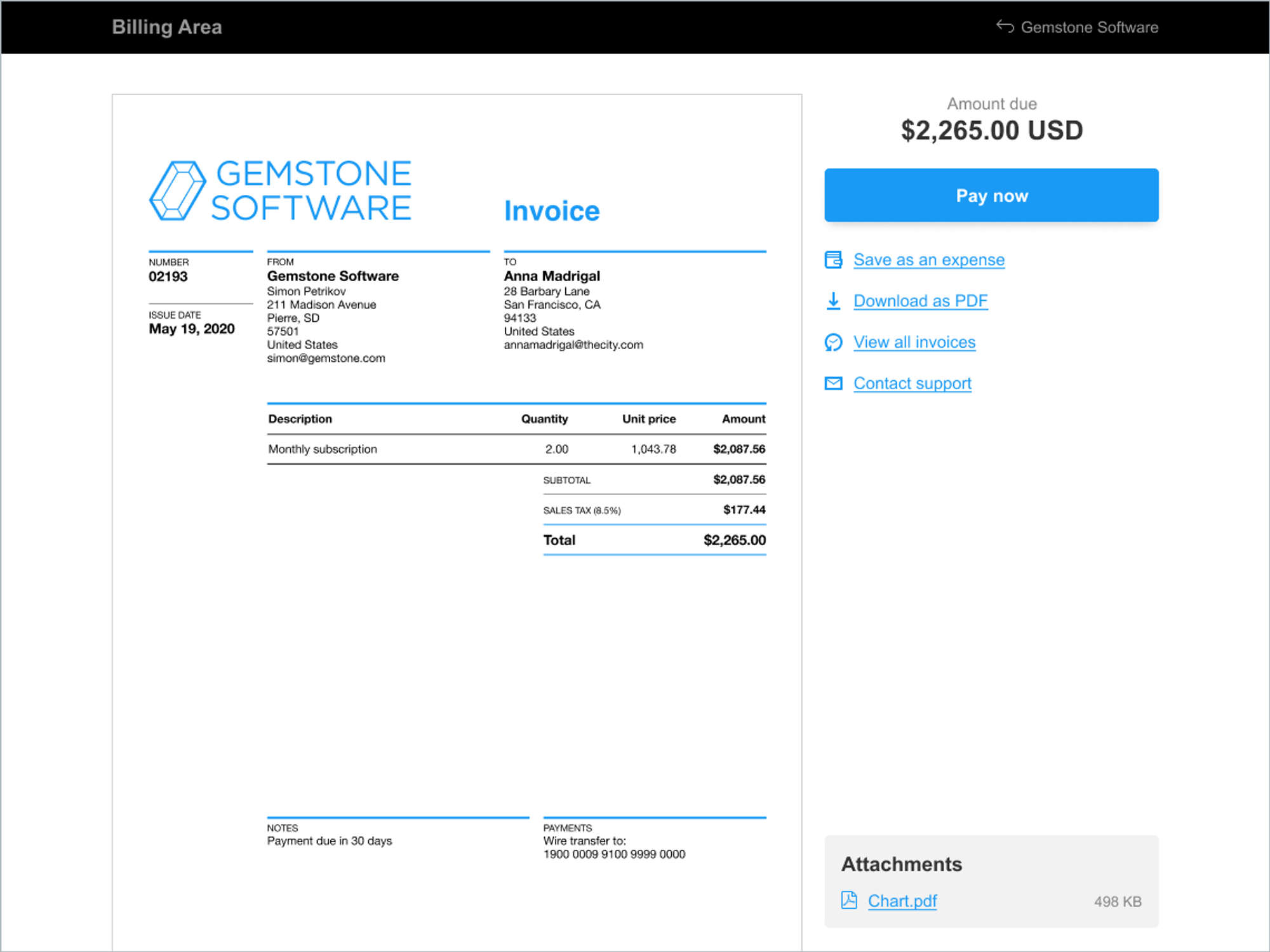 Your customer will see a "pay now" button directly on the invoice.