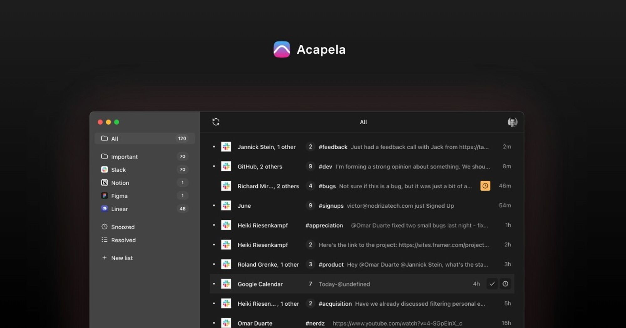 Acapela | All work notifications in one inbox