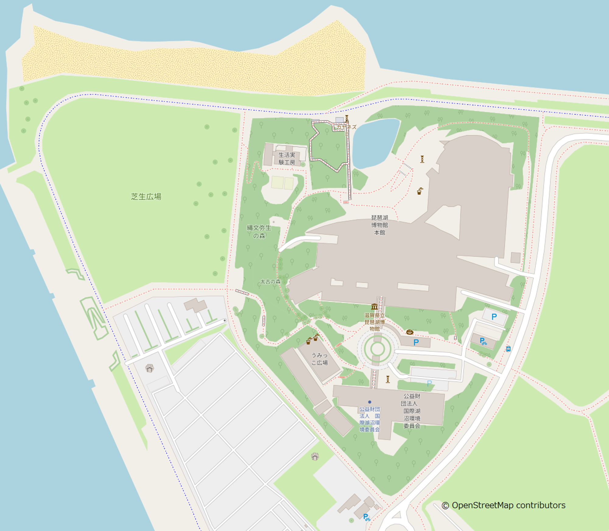 ↑OpenStreetMapの琵琶湖博物館（編集後）