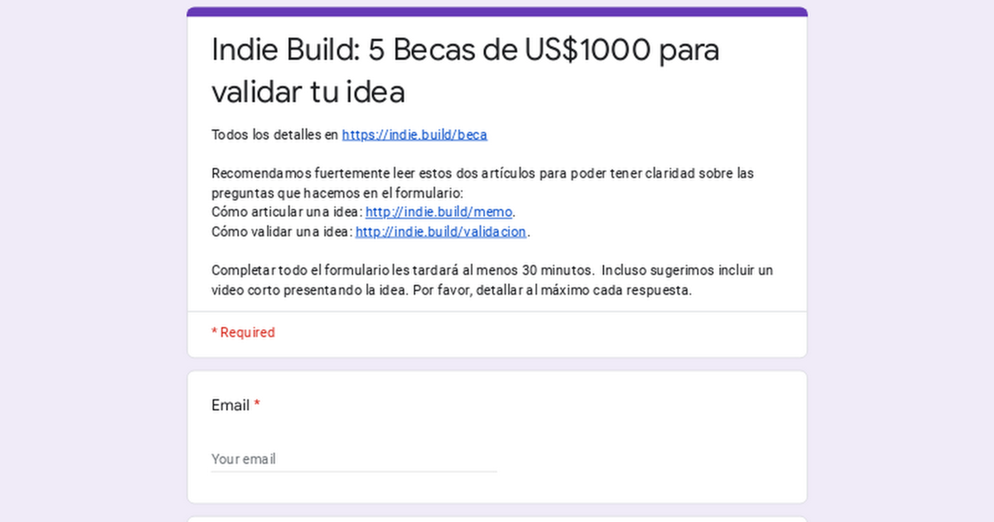 Indie Build: 5 Becas de US$1000 para validar tu idea