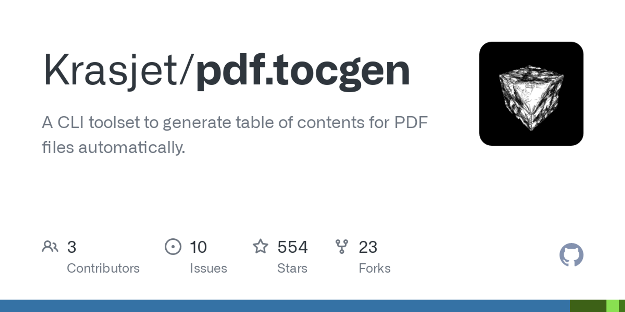GitHub - Krasjet/pdf.tocgen: A CLI toolset to generate table of contents for PDF files automatically.