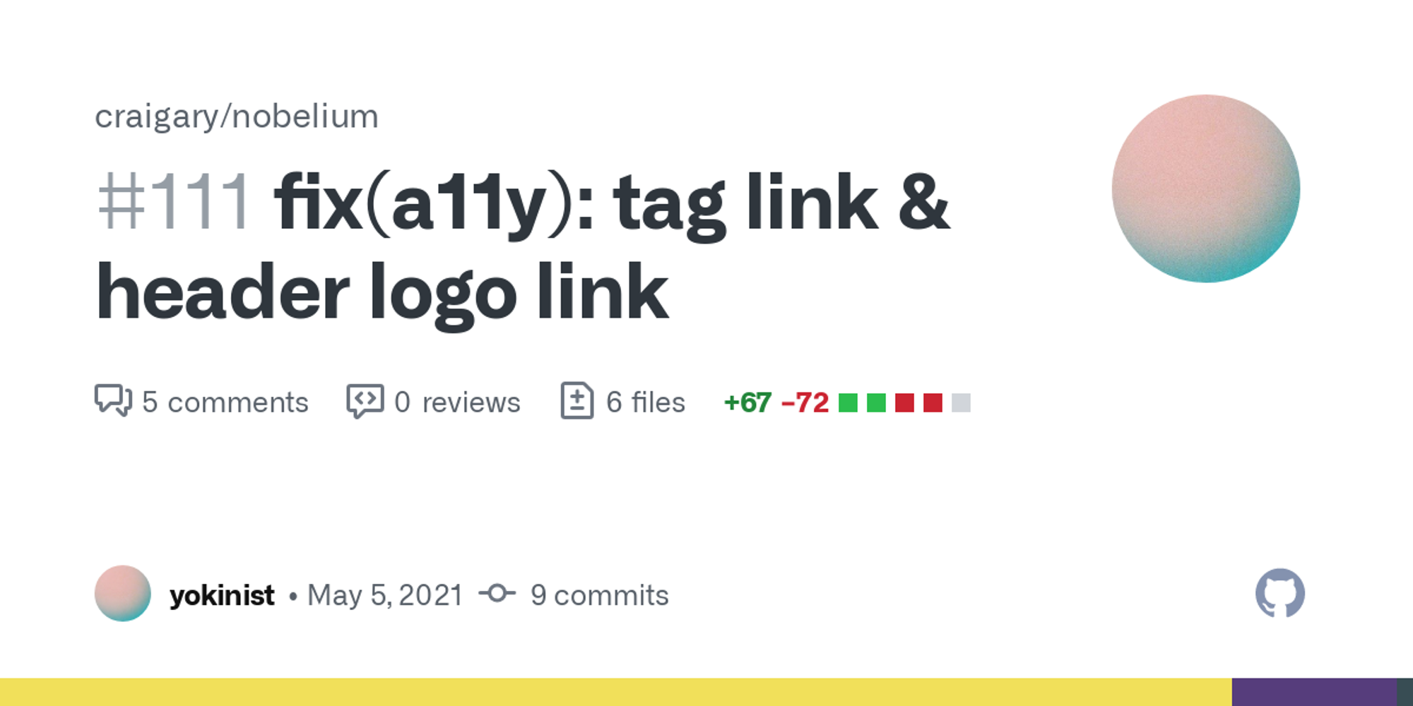 fix(a11y): tag link & header logo link by yokinist · Pull Request #111 · craigary/nobelium