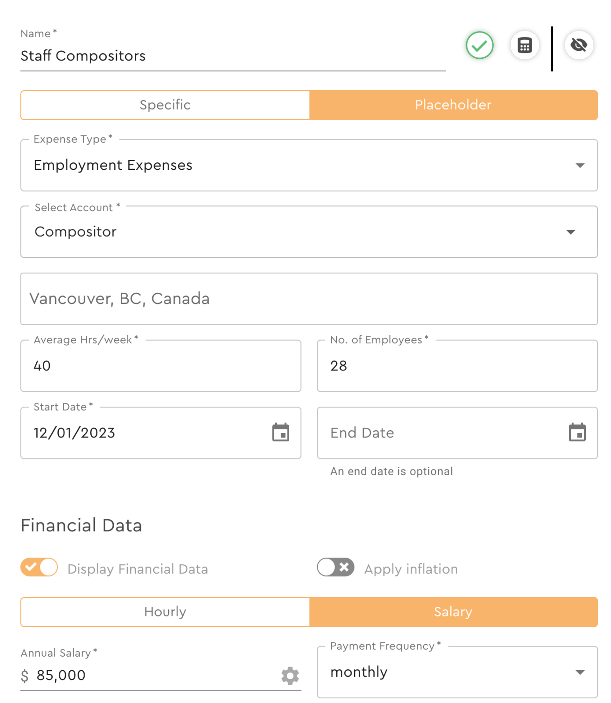 Interface for a Placeholder calculation (supports multiple employees of a type) and salary calculations.