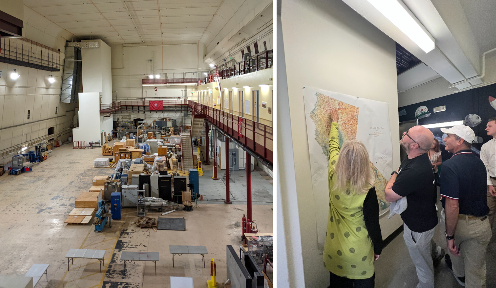 The SSI workspace, which was previously the end station of the nearby particle accelerator. Decorated along its halls are maps of where past SSI balloon missions have flown, murals painted by former SSI students, and photos of our favorite SSI memories.