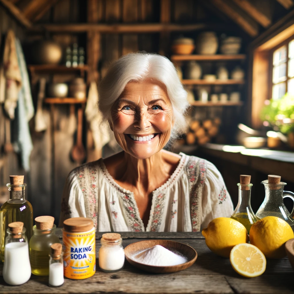En eldre kvinne som smiler bredt med skinnende hvite tenner