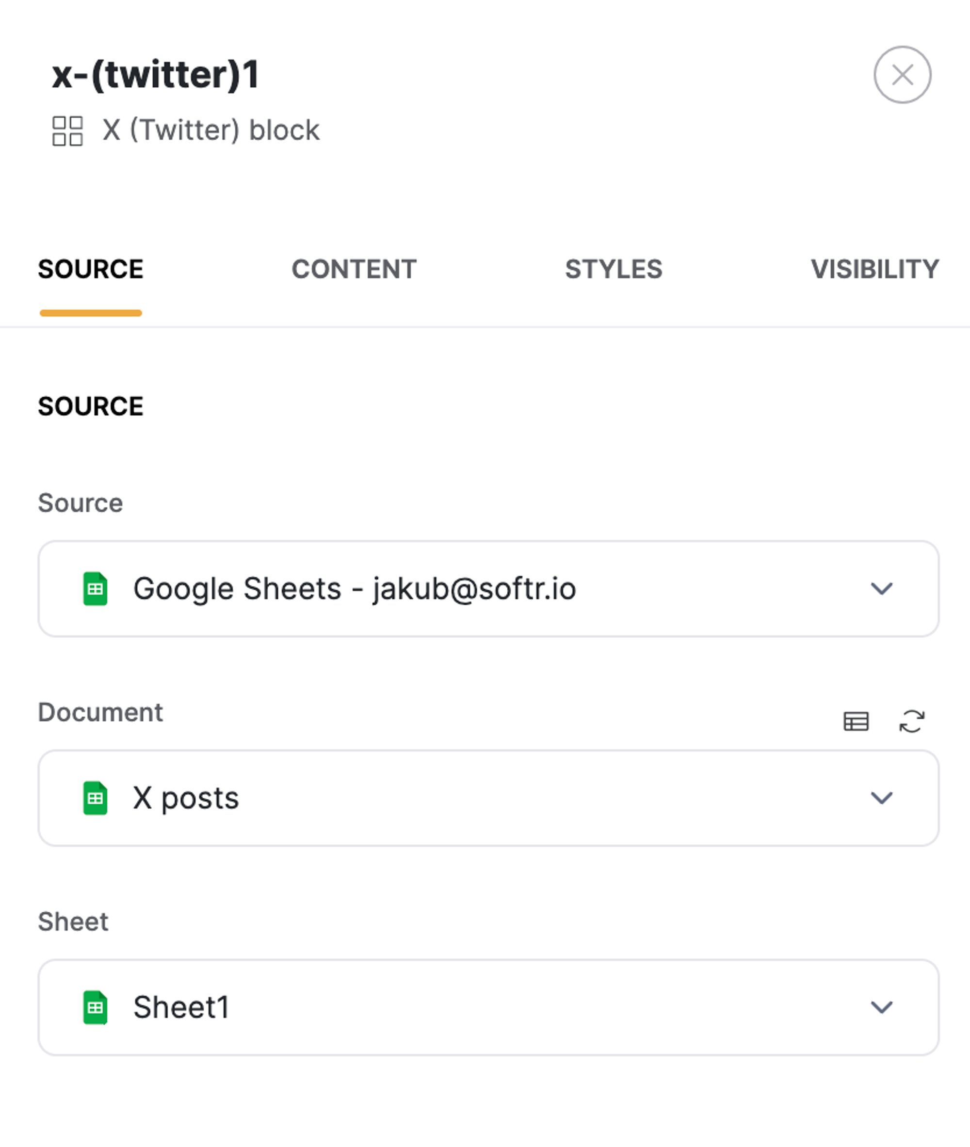 Google Sheets used as source of X posts
