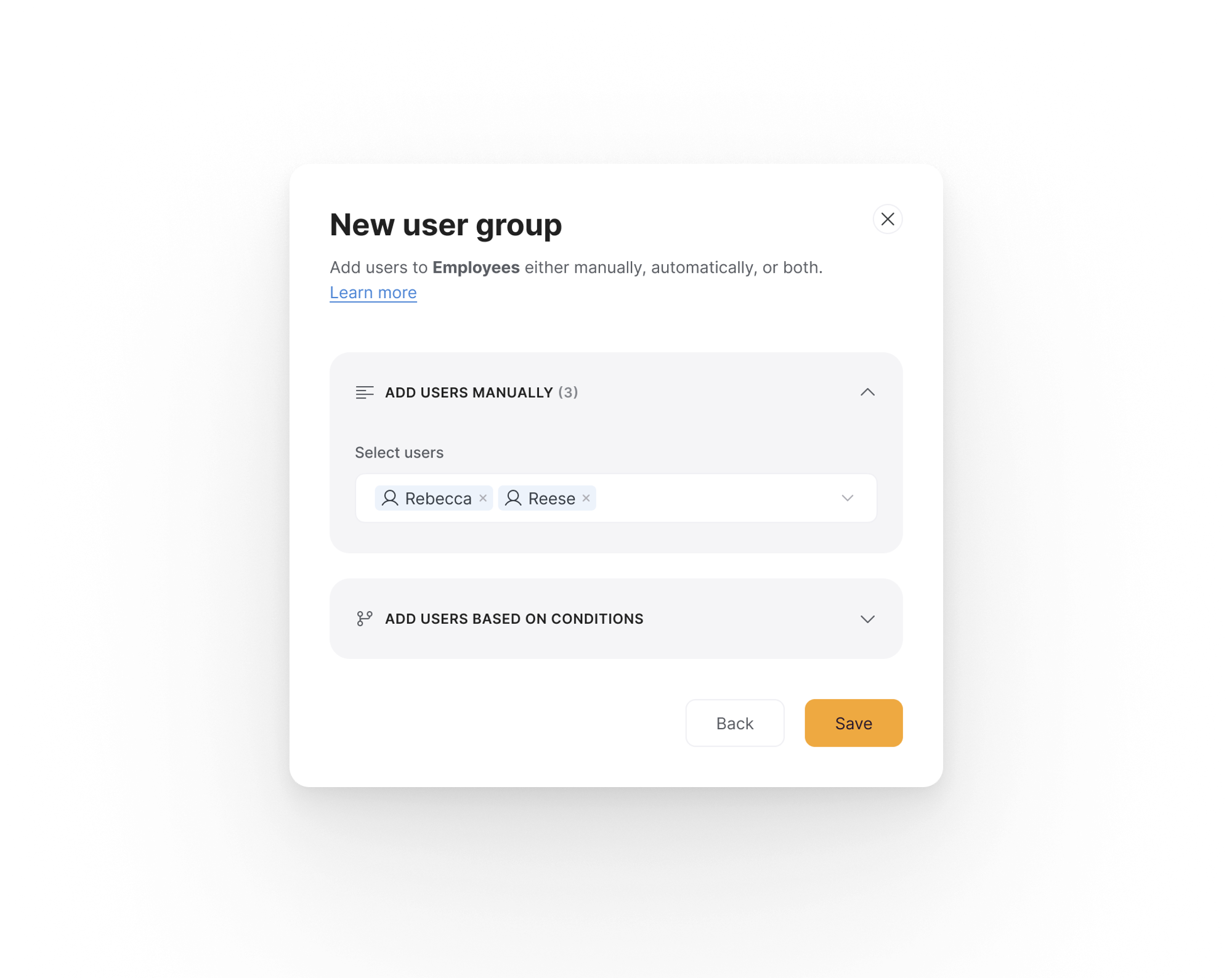 Add users manually to your new user group