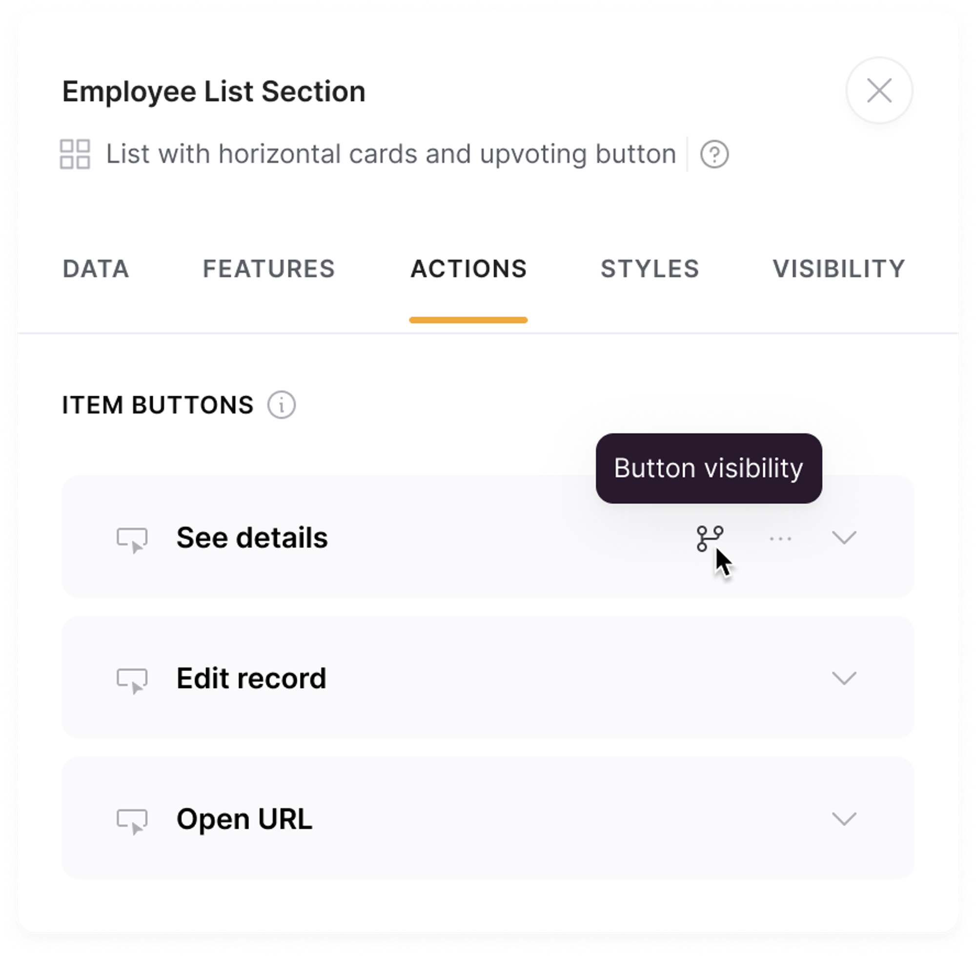 Open action button visibility settings