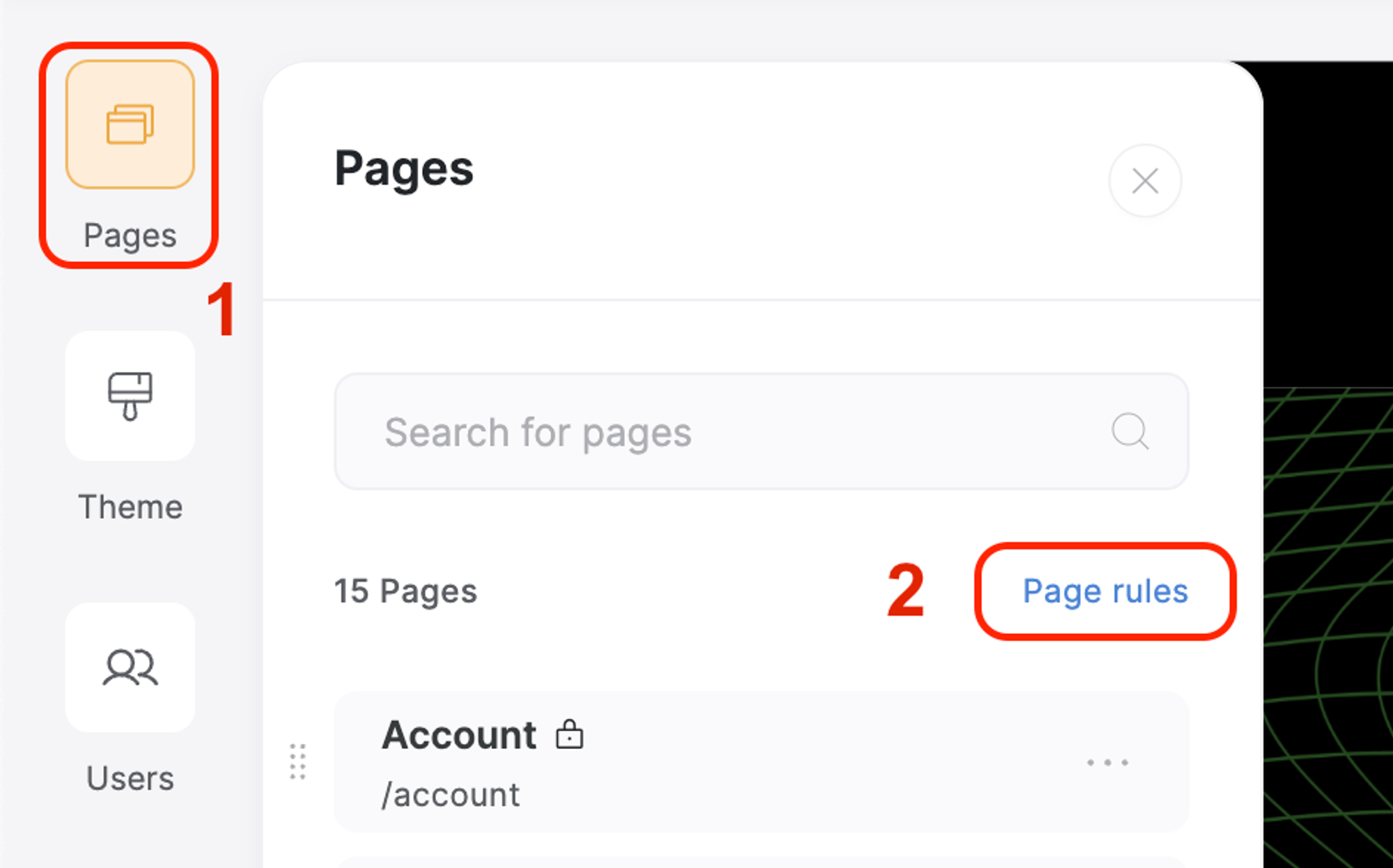 Click on page tab, then the Page Rules link