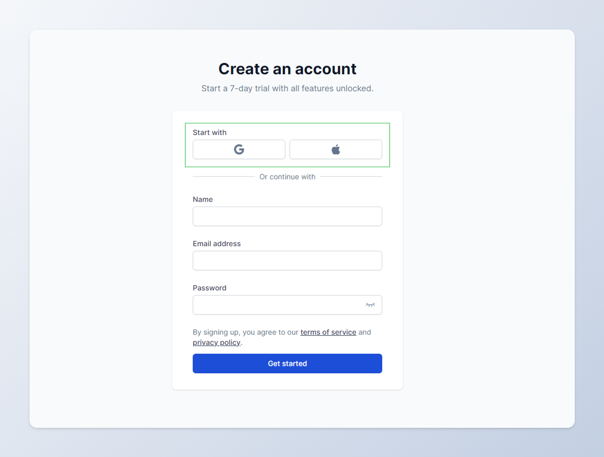 Sign up HeyForm with your Google or Apple account