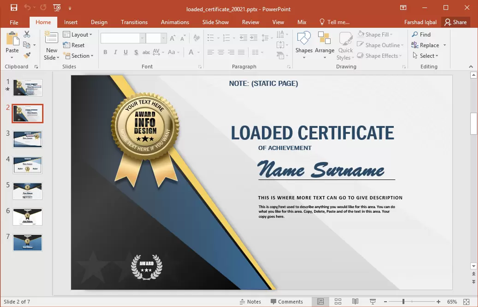                                                                          Editing Certificate in Powerpoint 