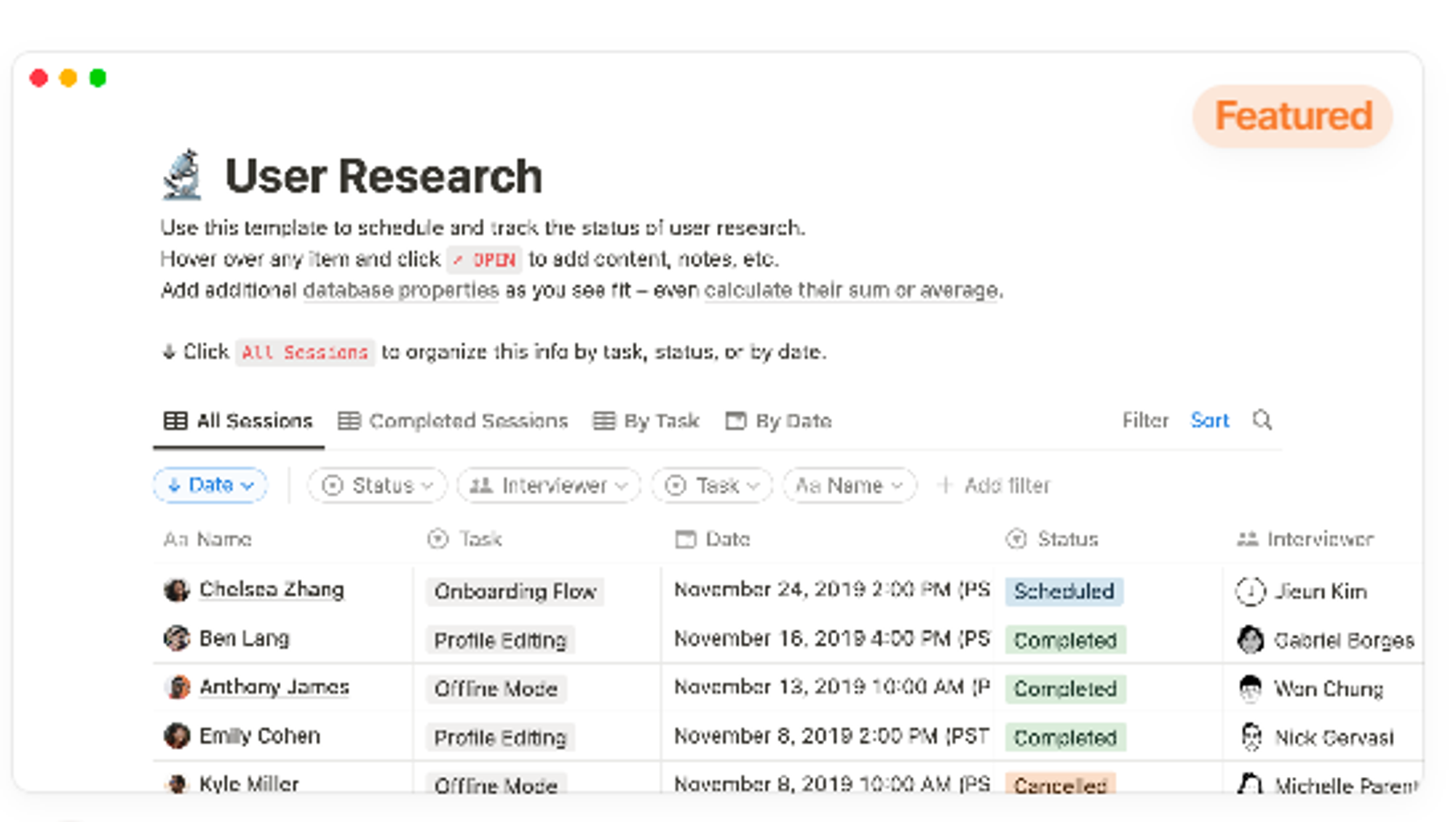 User Research Database by Notion