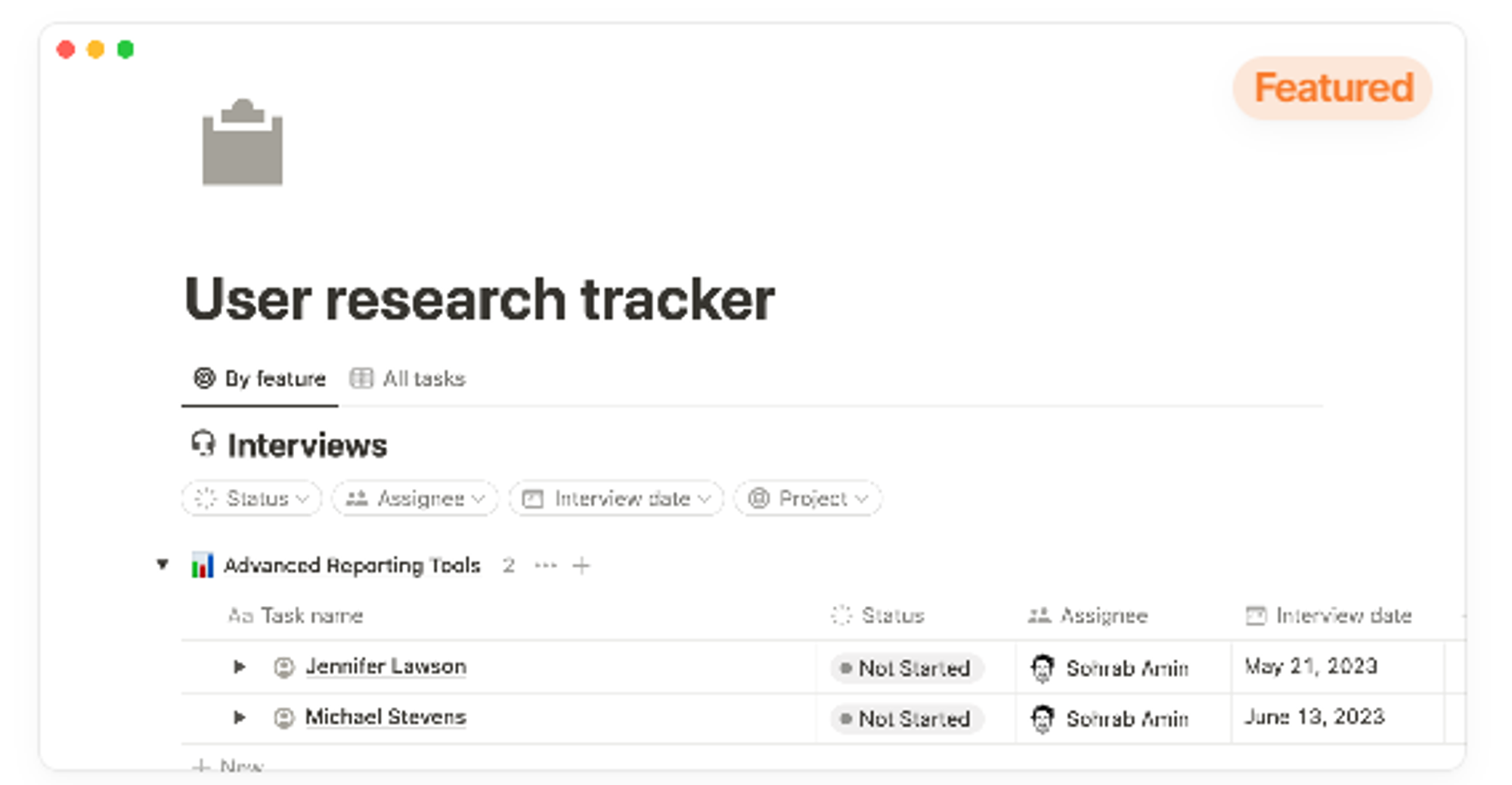 User Research Tracker