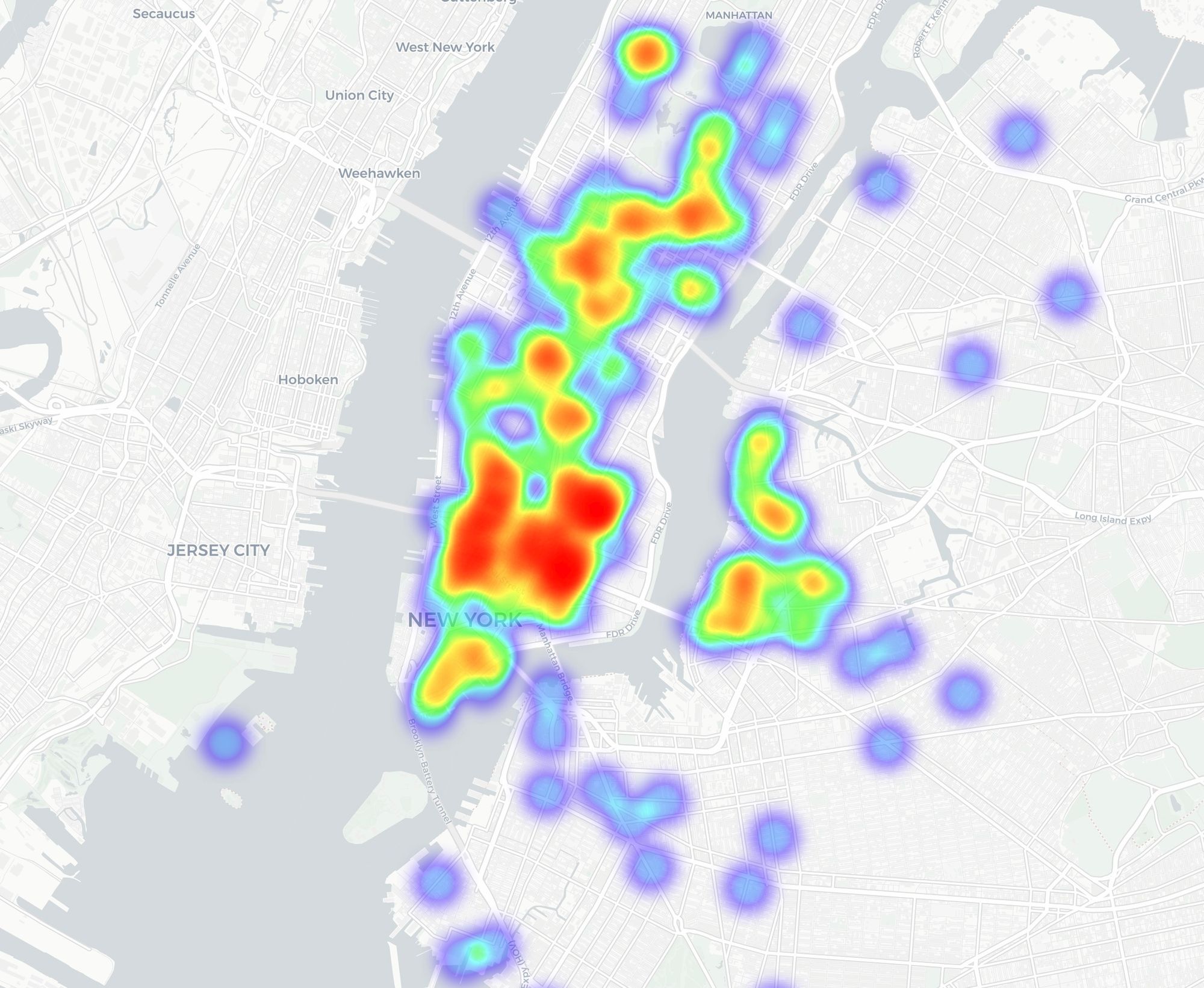 Heatmap showing all the places I have visited.