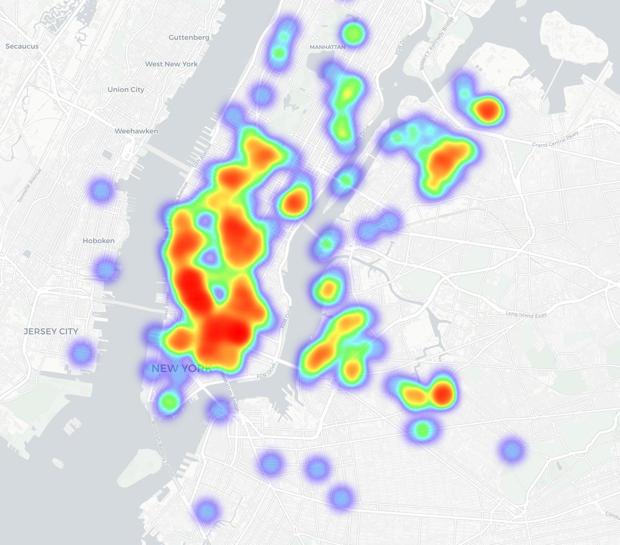 Heatmap showing all the places.