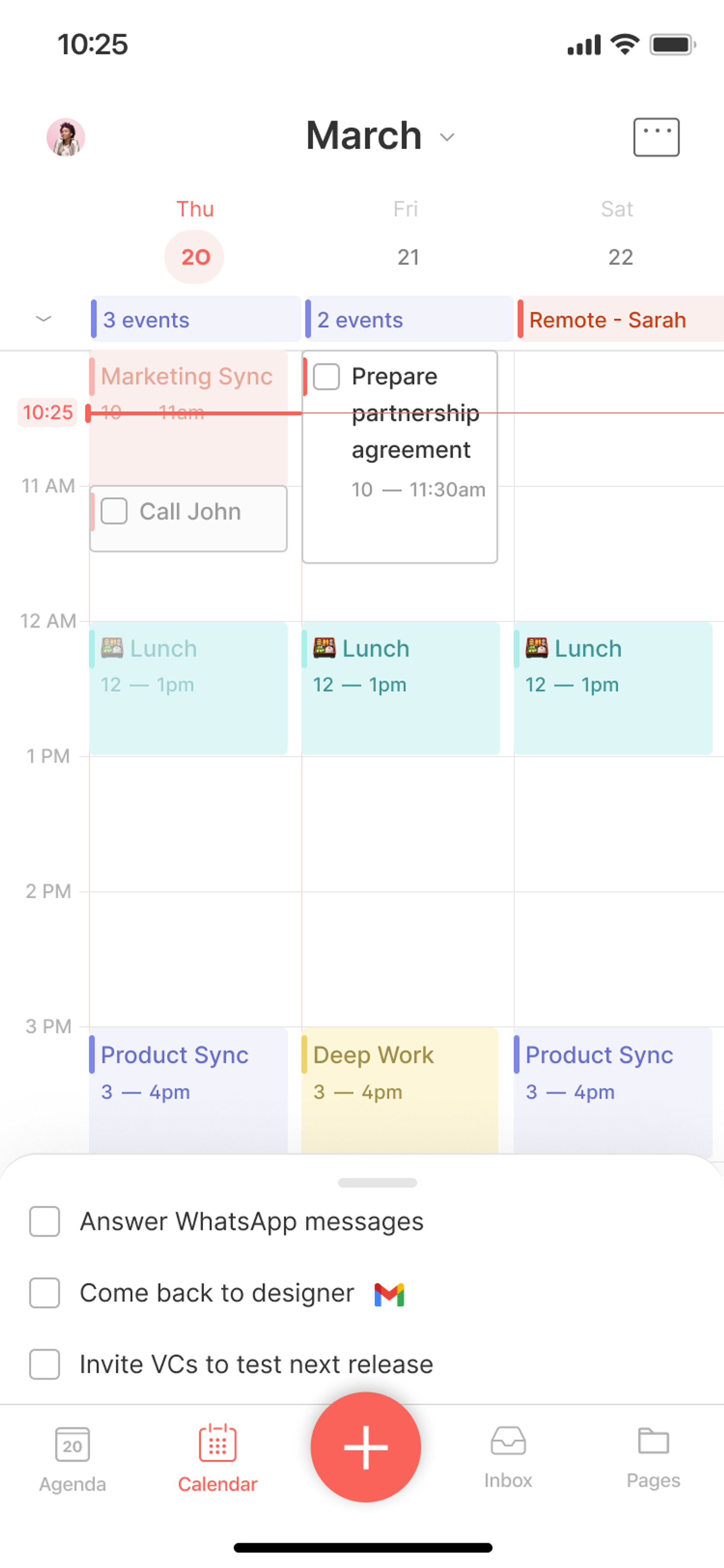 Calendar screen on iOS