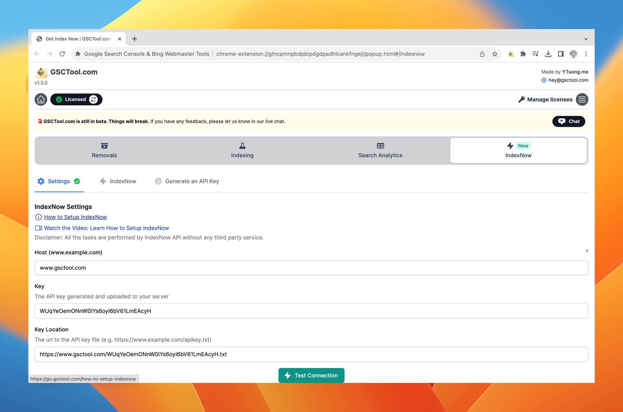 Configure the IndexNow API for the Chrome extension