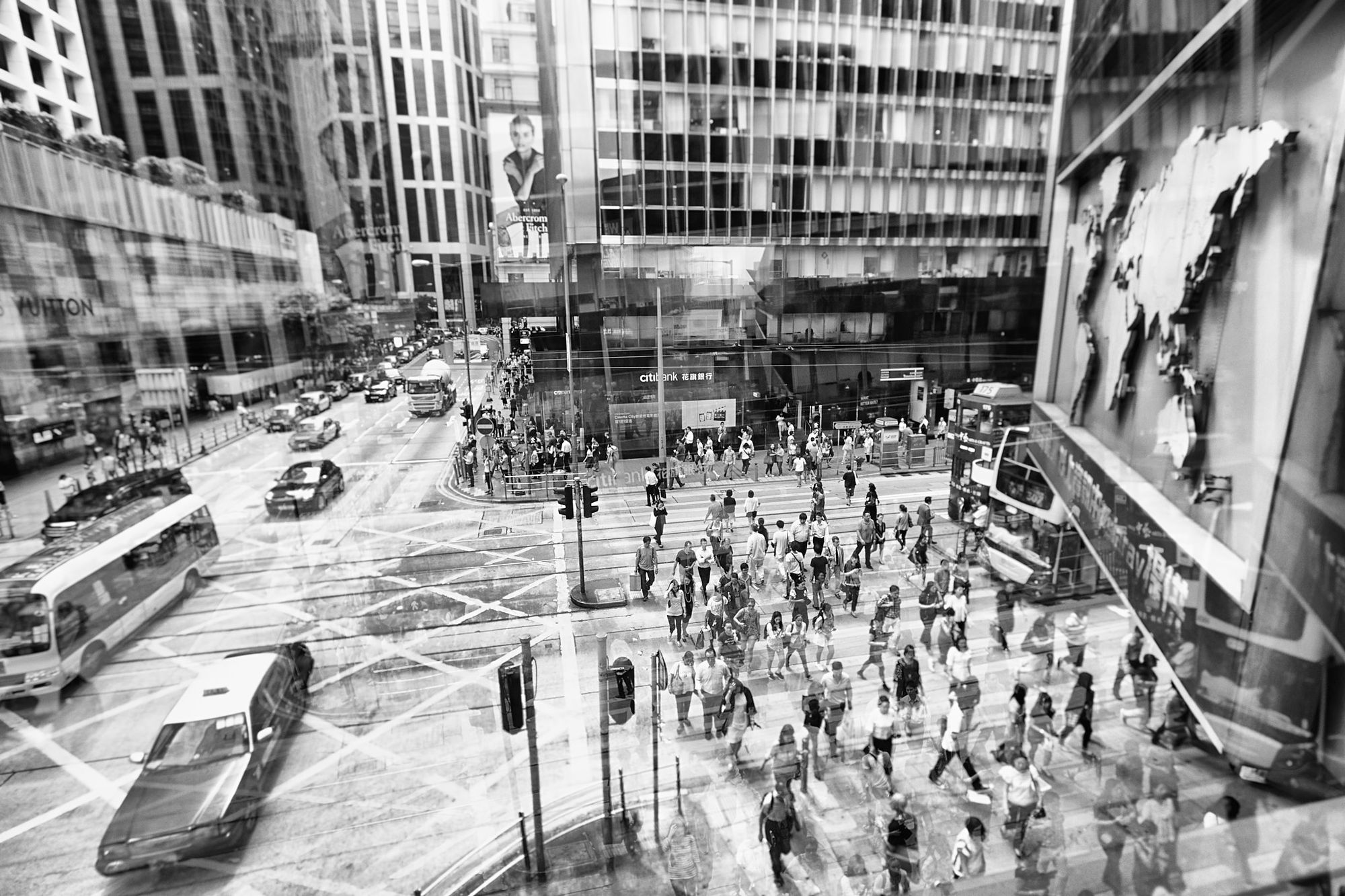 Rush hour in Hong Kong Central - black and white photography